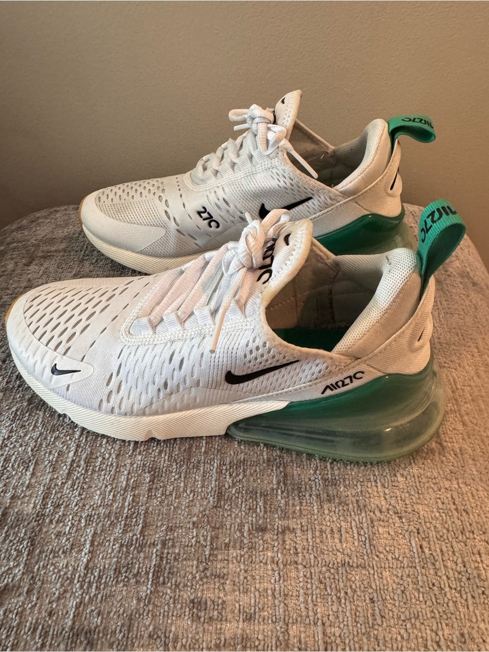 Nike White Sneakers with Green Heel Accents